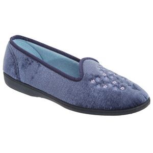 Sleepers Womens/Ladies Nieta Plain Embroidered Slippers / Blueberry